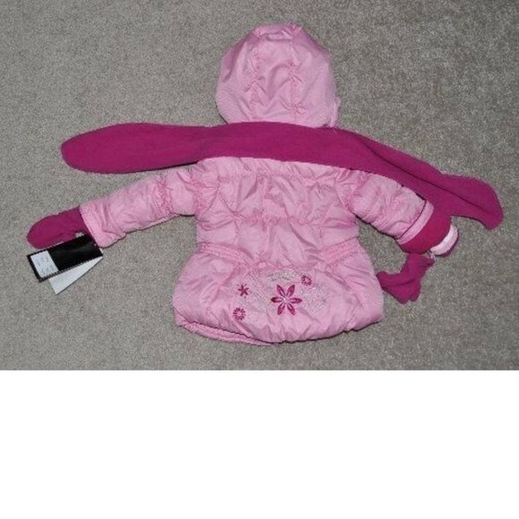 *Winter Jacket 12 months Pink Zeroxposur Hooded Zip-Mittens Scarf 3 pc Set Girls - Picture 8 of 8